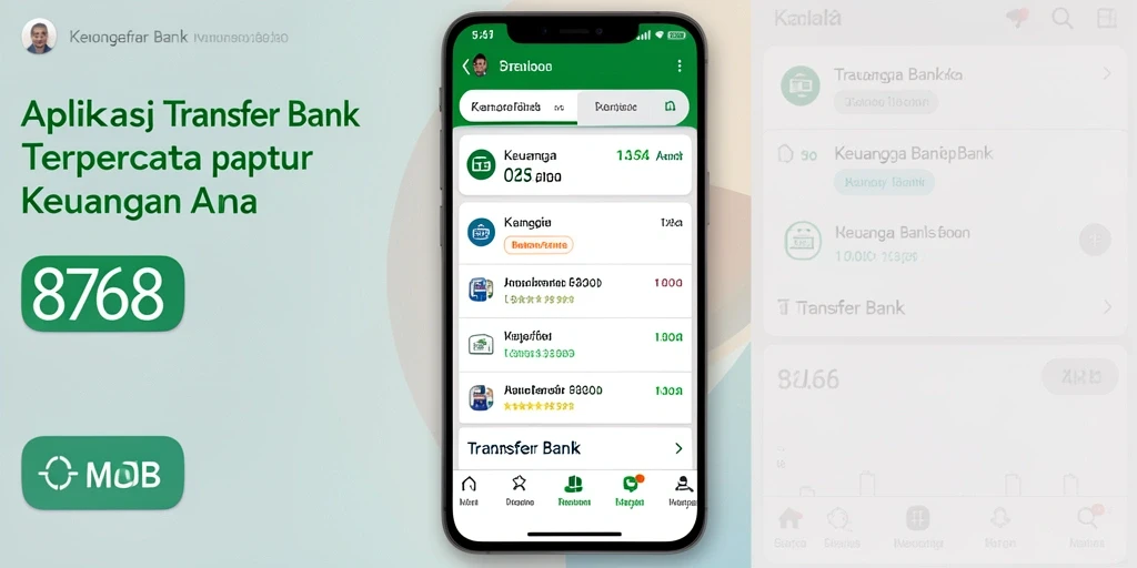 Tampilan antarmuka aplikasi Transfer Bank 8768 yang modern dan intuitif.