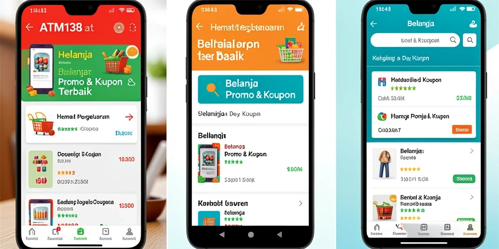 Tampilan antarmuka aplikasi ATM138 dengan kupon dan promo.