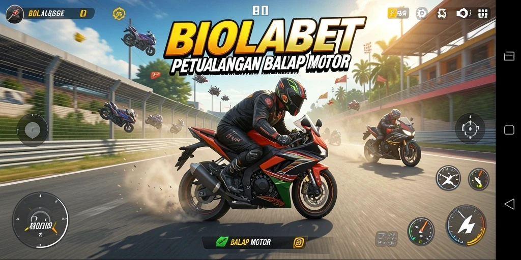 Antarmuka <strong>BIOLABET</strong> menampilkan grafis balap motor yang menakjubkan dan kontrol intuitif.