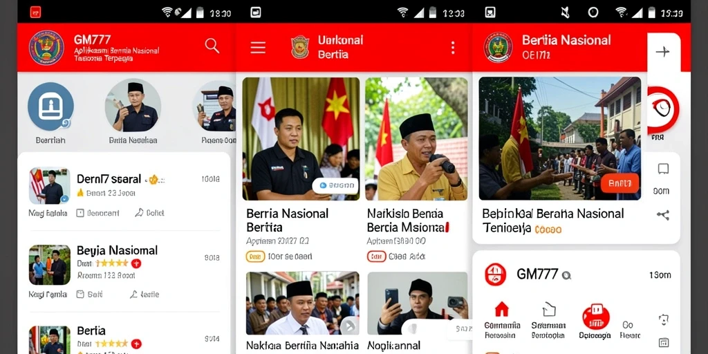 Screenshot utama GM777 menampilkan antarmuka aplikasi Berita Nasional yang ramah pengguna.