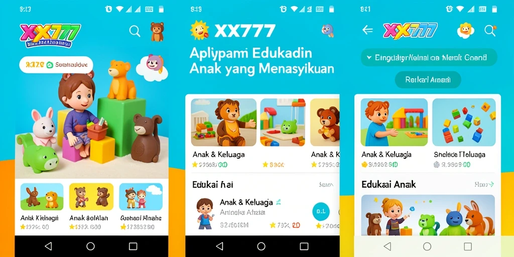 Tampilan antarmuka edukasi yang menarik dan penuh warna.
